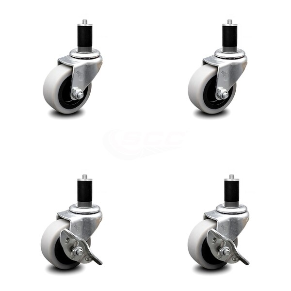 Service Caster 2 Inch Thermoplastic Wheel 1-1/2 Inch Expanding Stem Caster Set with 2 Brakes SCC-EX05S210-TPRS-112-2-SLB-2 - main